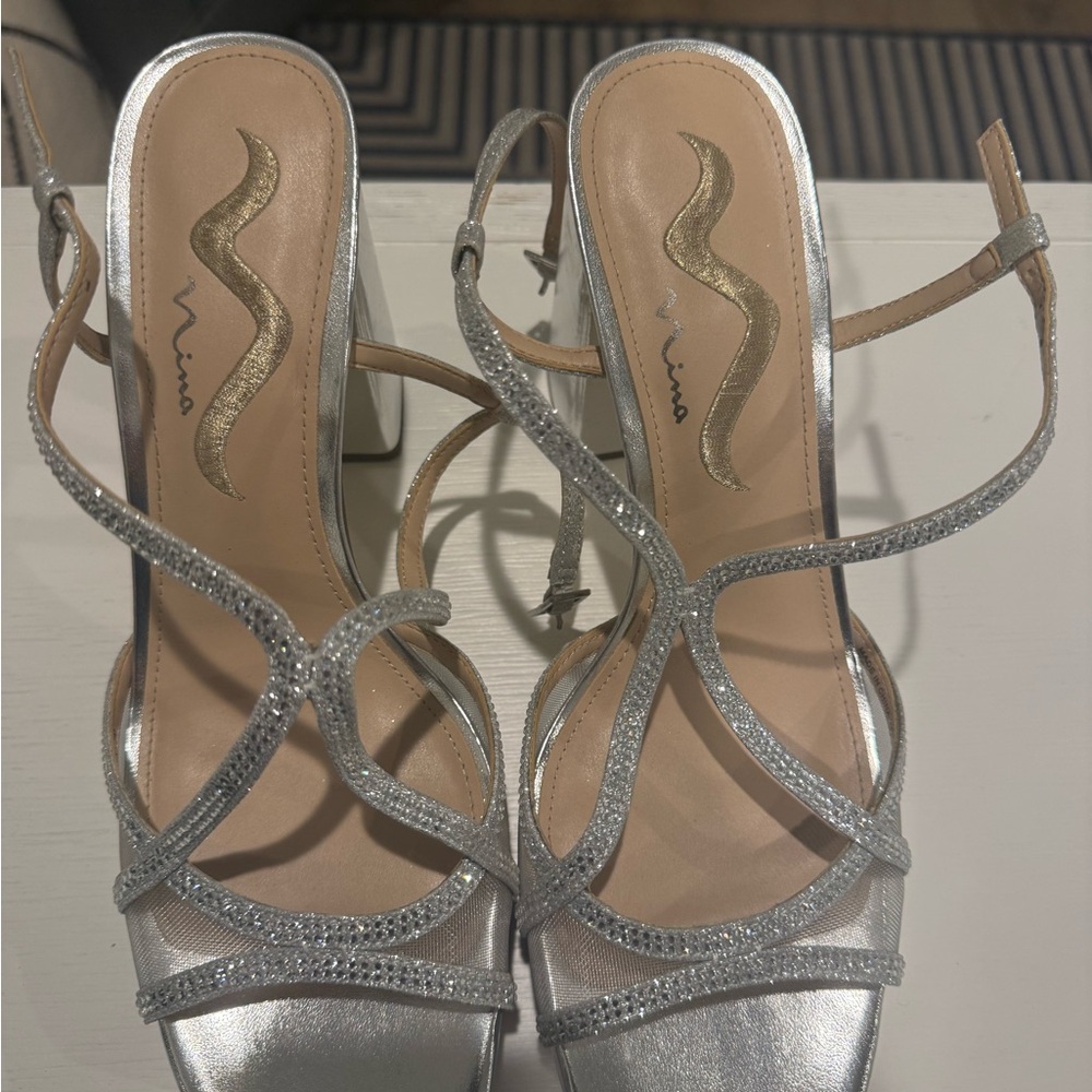 Nina Women's Elegant Silver Strappy Heels